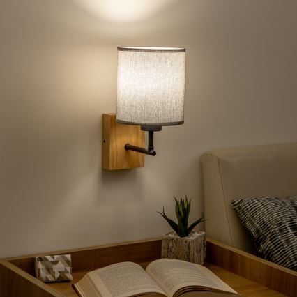 Brilagi - Candeeiro de parede NUBILA WOOD 1xE27/25W/230V carvalho/cinzento