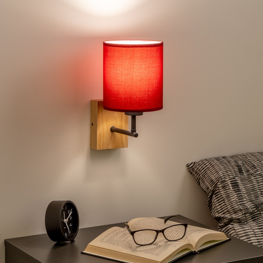 Brilagi - Candeeiro de parede NUBILA WOOD 1xE27/25W/230V carvalho/Pompeiano vermelho
