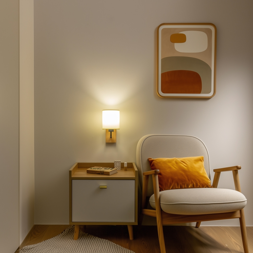 Brilagi - Candeeiro de parede NUBILA WOOD 1xE27/25W/230V carvalho/preto/creme