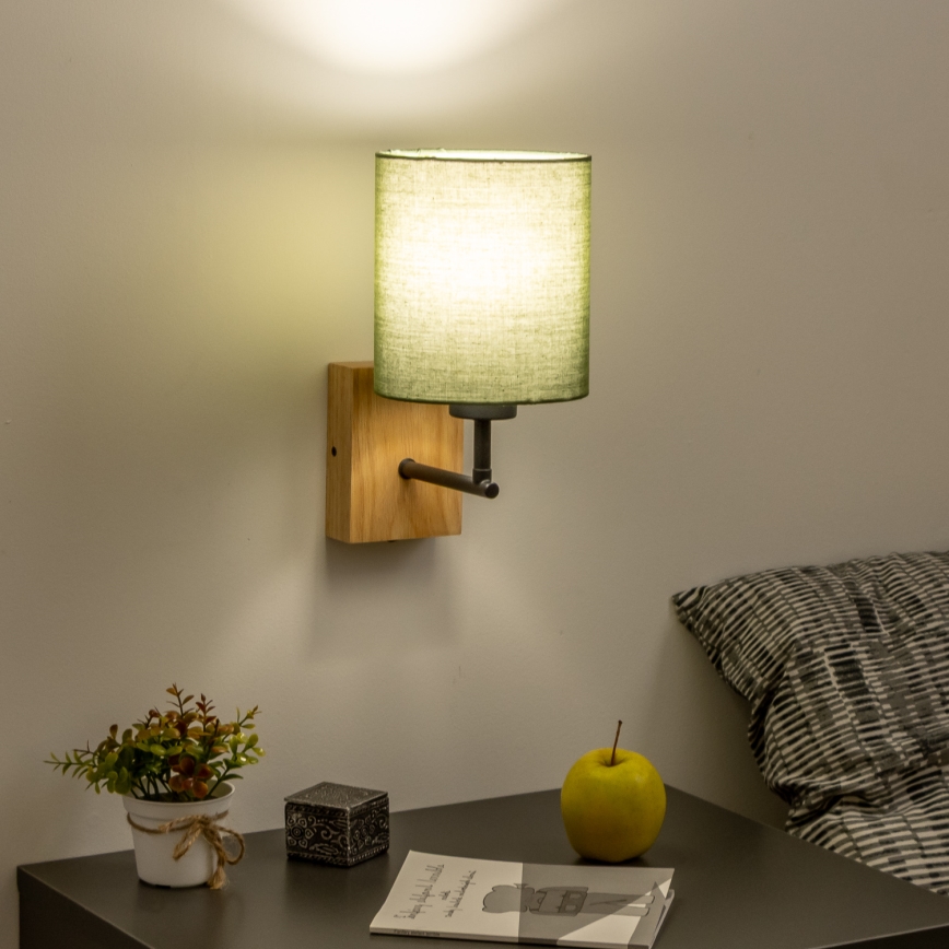 Brilagi - Candeeiro de parede NUBILA WOOD 1xE27/25W/230V carvalho/verde