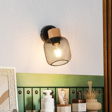 Brilagi - Candeeiro de parede orientável BASKLITE 1xE27/15W/230V madeira de seringueira/preto