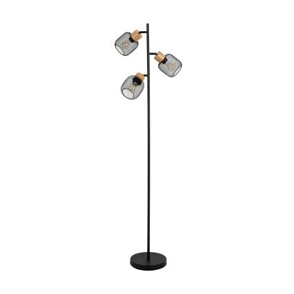 Brilagi - Candeeiro de pé BASKLITE 3xE14/15W/230V madeira de seringueira/preto