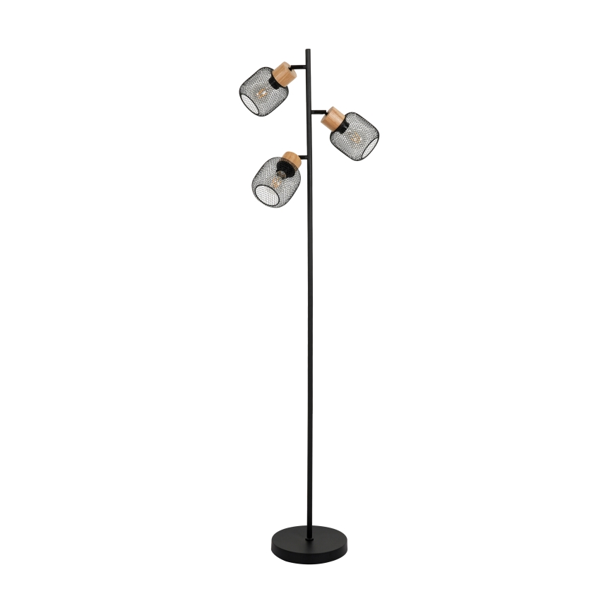 Brilagi - Candeeiro de pé BASKLITE 3xE14/15W/230V madeira de seringueira/preto