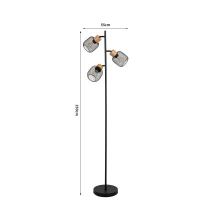Brilagi - Candeeiro de pé BASKLITE 3xE14/15W/230V madeira de seringueira/preto