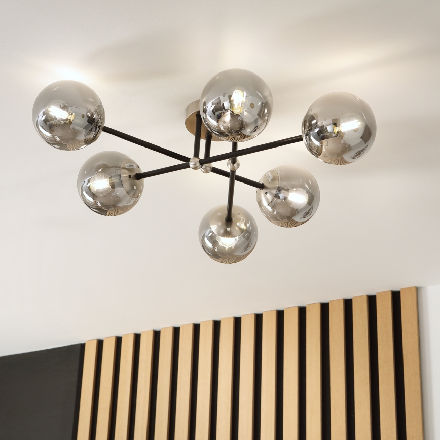 Brilagi - Candeeiro de tecto de superfície MALIVA 6xE14/15W/230V cromo mate/vidro fumado