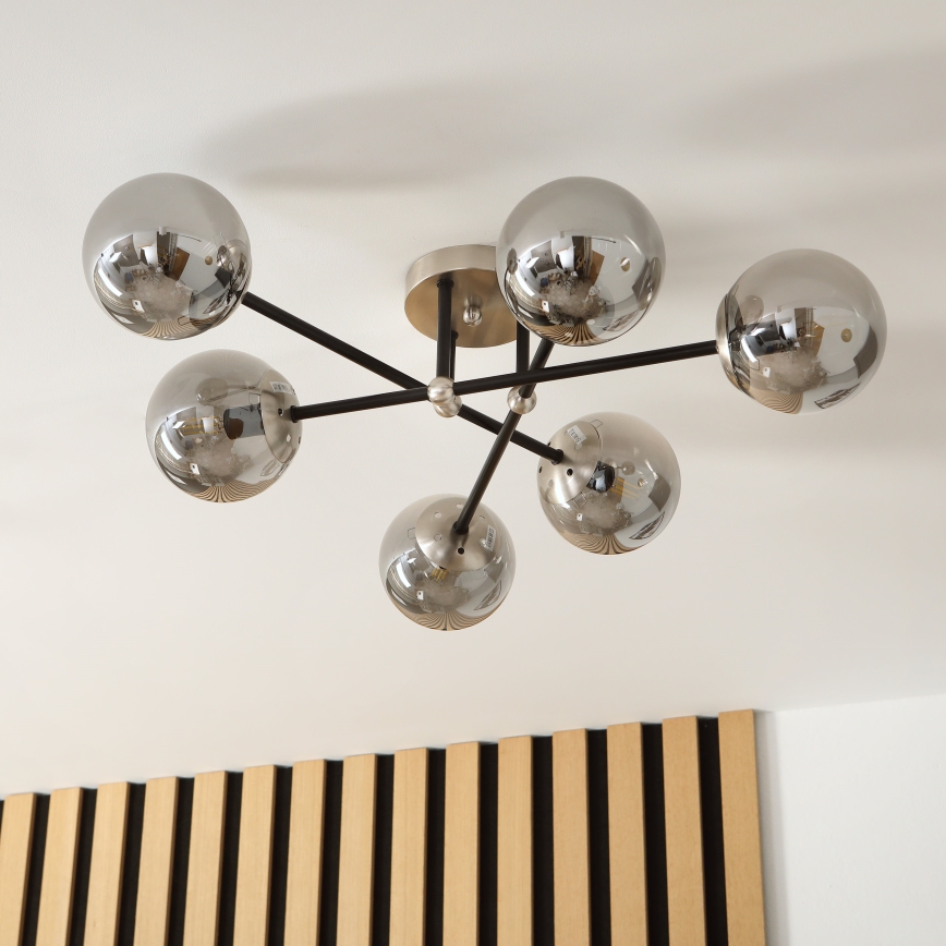 Brilagi - Candeeiro de tecto de superfície MALIVA 6xE14/15W/230V cromo mate/vidro fumado