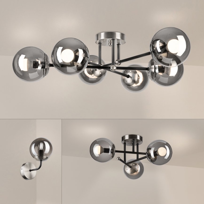 Brilagi - Candeeiro de tecto de superfície MALIVA 6xE14/15W/230V cromo mate/vidro fumado