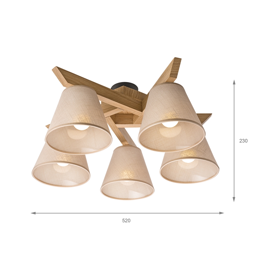 Brilagi - Candeeiro integrado ANTHONY 5xE14/40W/230V carvalho/bege