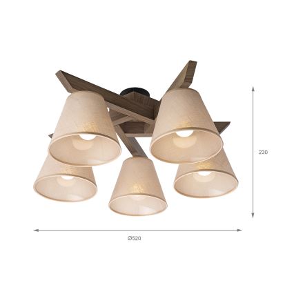 Brilagi - Candeeiro integrado ANTHONY 5xE14/40W/230V carvalho/bege
