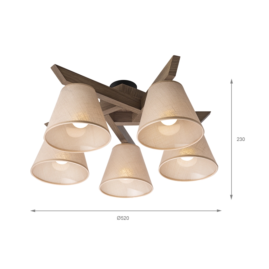 Brilagi - Candeeiro integrado ANTHONY 5xE14/40W/230V carvalho/bege