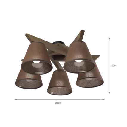 Brilagi - Candeeiro integrado ANTHONY 5xE14/40W/230V carvalho/castanho