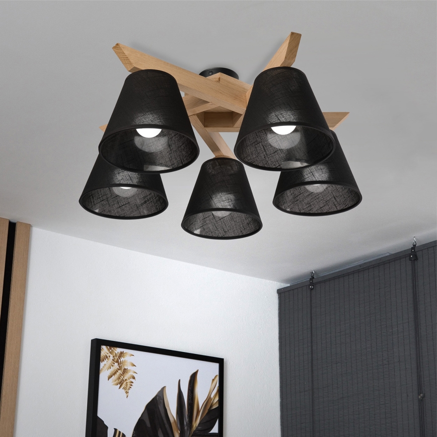 Brilagi - Candeeiro integrado ANTHONY 5xE14/40W/230V carvalho/preto