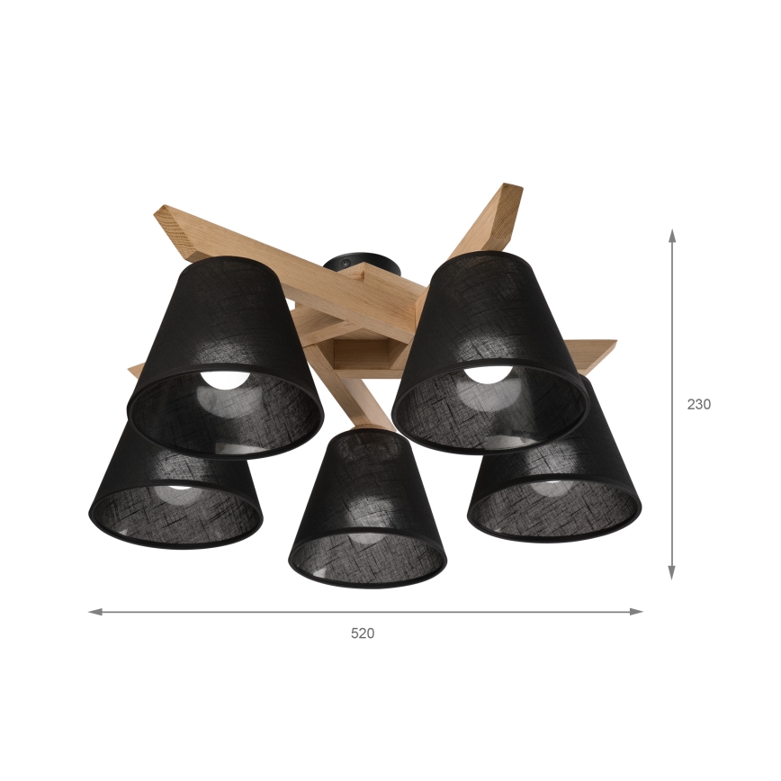 Brilagi - Candeeiro integrado ANTHONY 5xE14/40W/230V carvalho/preto