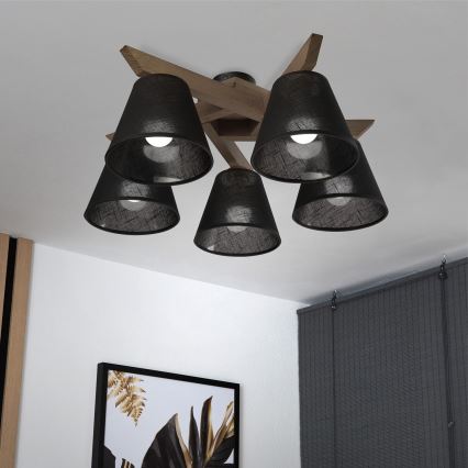 Brilagi - Candeeiro integrado ANTHONY 5xE14/40W/230V carvalho/preto