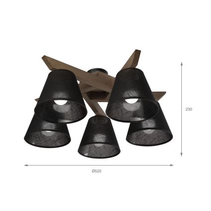 Brilagi - Candeeiro integrado ANTHONY 5xE14/40W/230V carvalho/preto