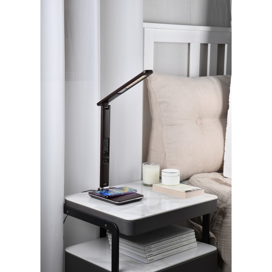 Brilagi - Candeeiro de mesa LED com regulação e carregamento sem fios REGINA LED/8,5W/230V castanho
