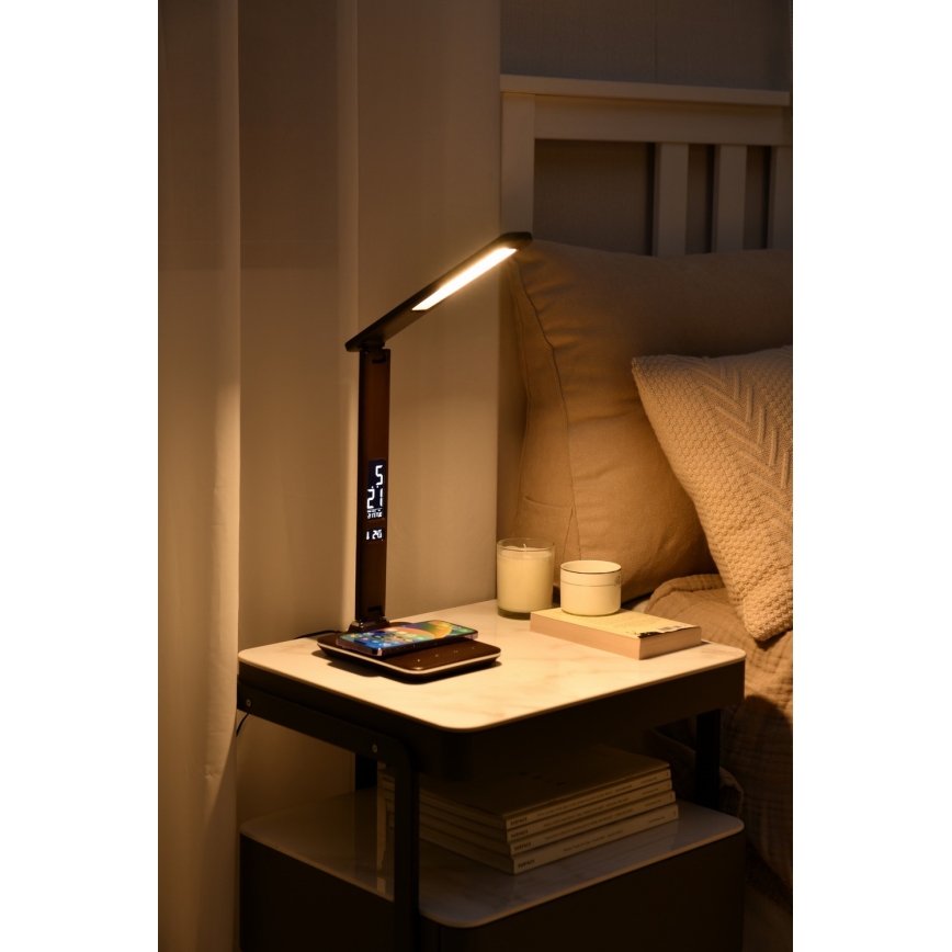 Brilagi - Candeeiro de mesa LED com regulação e carregamento sem fios REGINA LED/8,5W/230V castanho