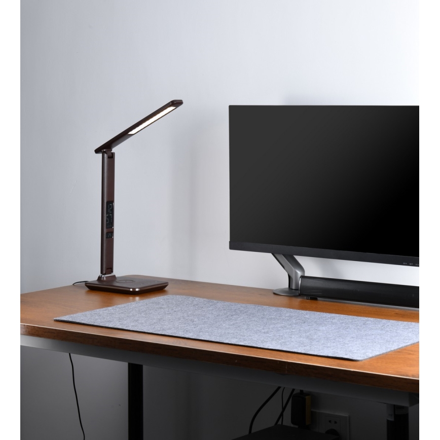 Brilagi - Candeeiro de mesa LED com regulação e carregamento sem fios REGINA LED/8,5W/230V castanho