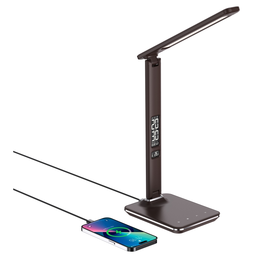 Brilagi - Candeeiro de mesa LED com regulação e carregamento sem fios REGINA LED/8,5W/230V castanho