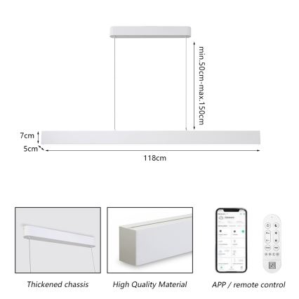Brilagi - Candeeiro suspenso LED com regulação SLEEKLINE SMART LED/40W/230V 3000-6000K Wi-Fi Tuya branco + comando