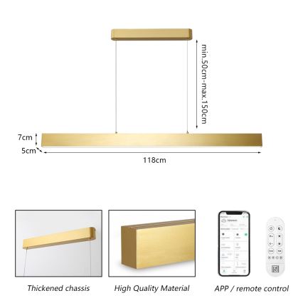 Brilagi - Candeeiro suspenso LED com regulação SLEEKLINE SMART LED/40W/230V 3000-6000K Wi-Fi Tuya dourado + comando