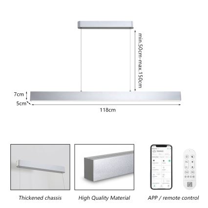 Brilagi - Candeeiro suspenso LED com regulação SLEEKLINE SMART LED/40W/230V 3000-6000K Wi-Fi Tuya prateado + comando