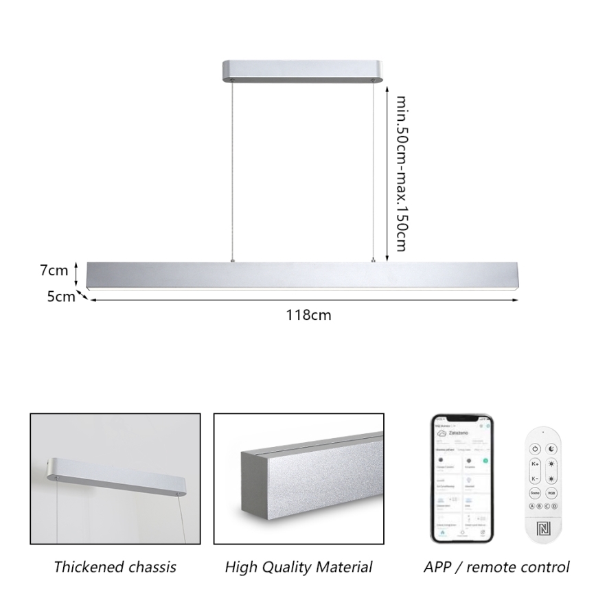 Brilagi - Candeeiro suspenso LED com regulação SLEEKLINE SMART LED/40W/230V 3000-6000K Wi-Fi Tuya prateado + comando