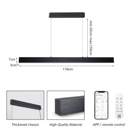 Brilagi - Candeeiro suspenso LED com regulação SLEEKLINE SMART LED/40W/230V 3000-6000K Wi-Fi Tuya preto + comando