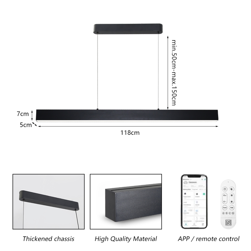 Brilagi - Candeeiro suspenso LED com regulação SLEEKLINE SMART LED/40W/230V 3000-6000K Wi-Fi Tuya preto + comando