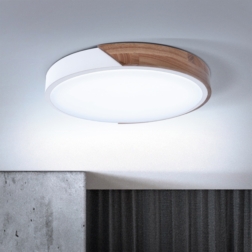 Brilagi - Candeeiro de teto LED dimerizável PILANA LED/48W/230V carvalho/branco Ø 40 cm + comando remoto