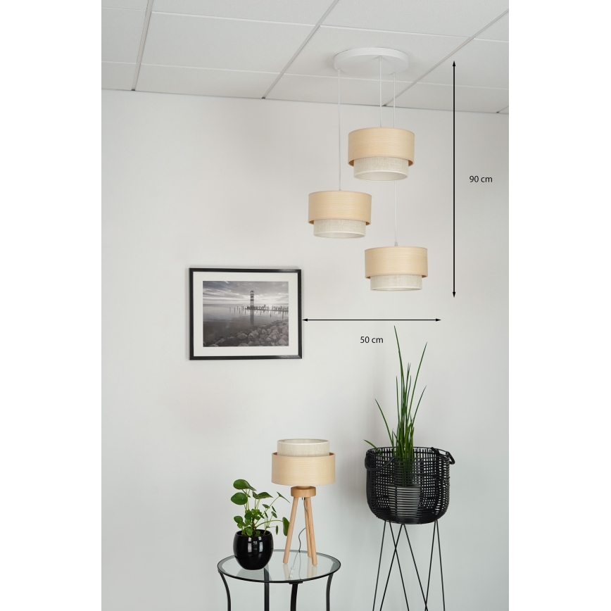 Brilagi - Candeeiro suspenso ARIZONA BOHO 3xE27/15W/230V bege/branco