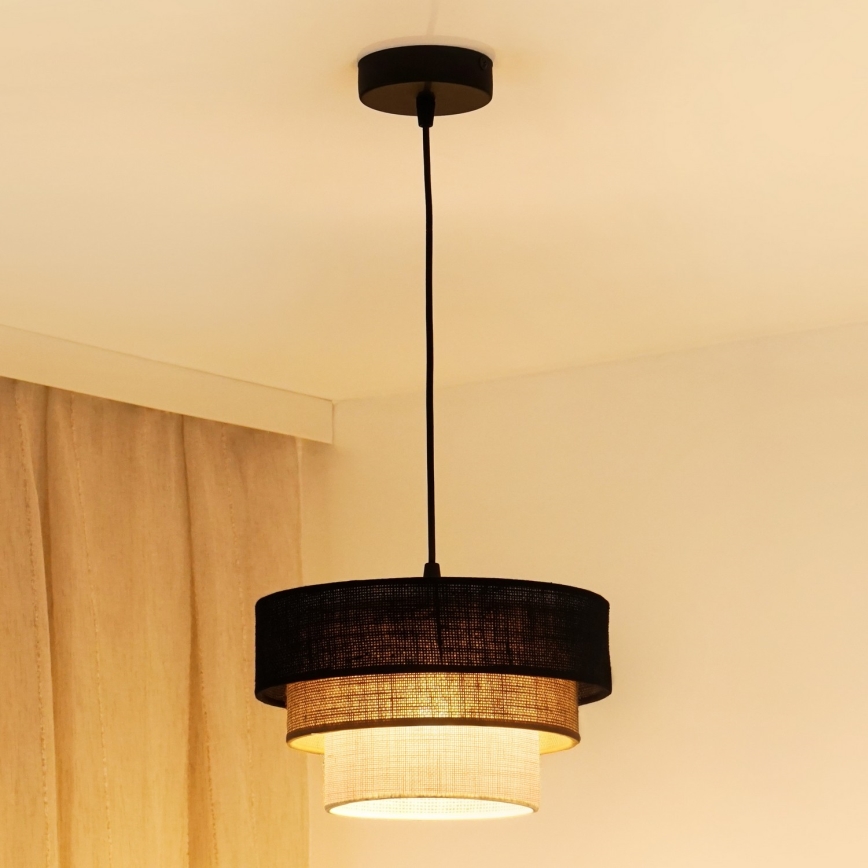 Brilagi - Candeeiro suspenso ASPEN LUNETA 1xE27/15W/230V diâmetro 25 cm preto/bege/creme