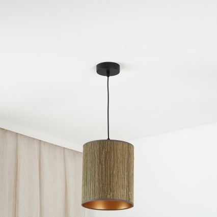 Brilagi - Candeeiro suspenso BOSTON ROLLER 1xE27/15W/230V diâmetro 21 cm palha castanho/dourado