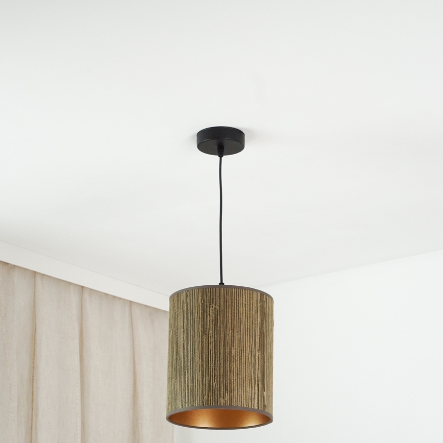 Brilagi - Candeeiro suspenso BOSTON ROLLER 1xE27/15W/230V diâmetro 21 cm palha castanho/dourado