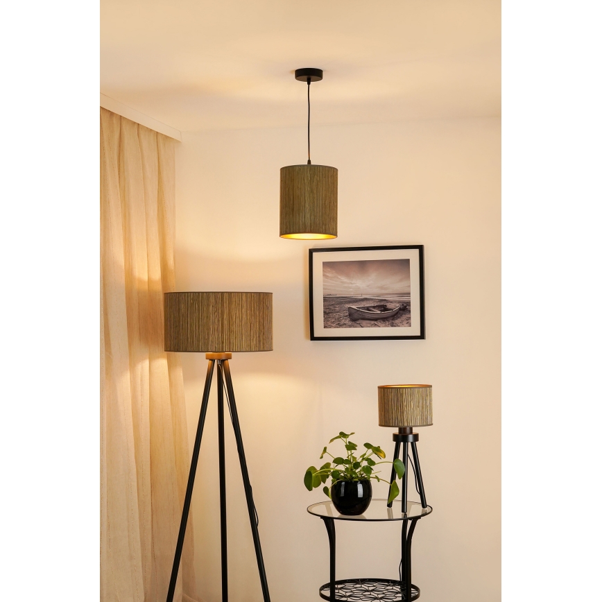 Brilagi - Candeeiro suspenso BOSTON ROLLER 1xE27/15W/230V diâmetro 21 cm palha castanho/dourado