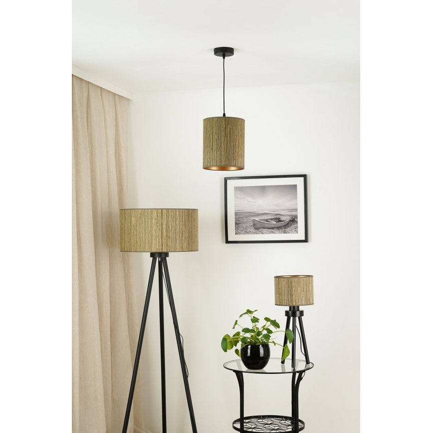 Brilagi - Candeeiro suspenso BOSTON ROLLER 1xE27/15W/230V diâmetro 21 cm palha castanho/dourado