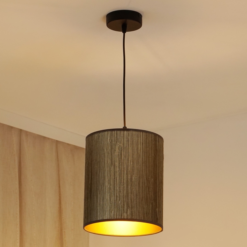Brilagi - Candeeiro suspenso BOSTON ROLLER 1xE27/15W/230V diâmetro 21 cm palha castanho/dourado
