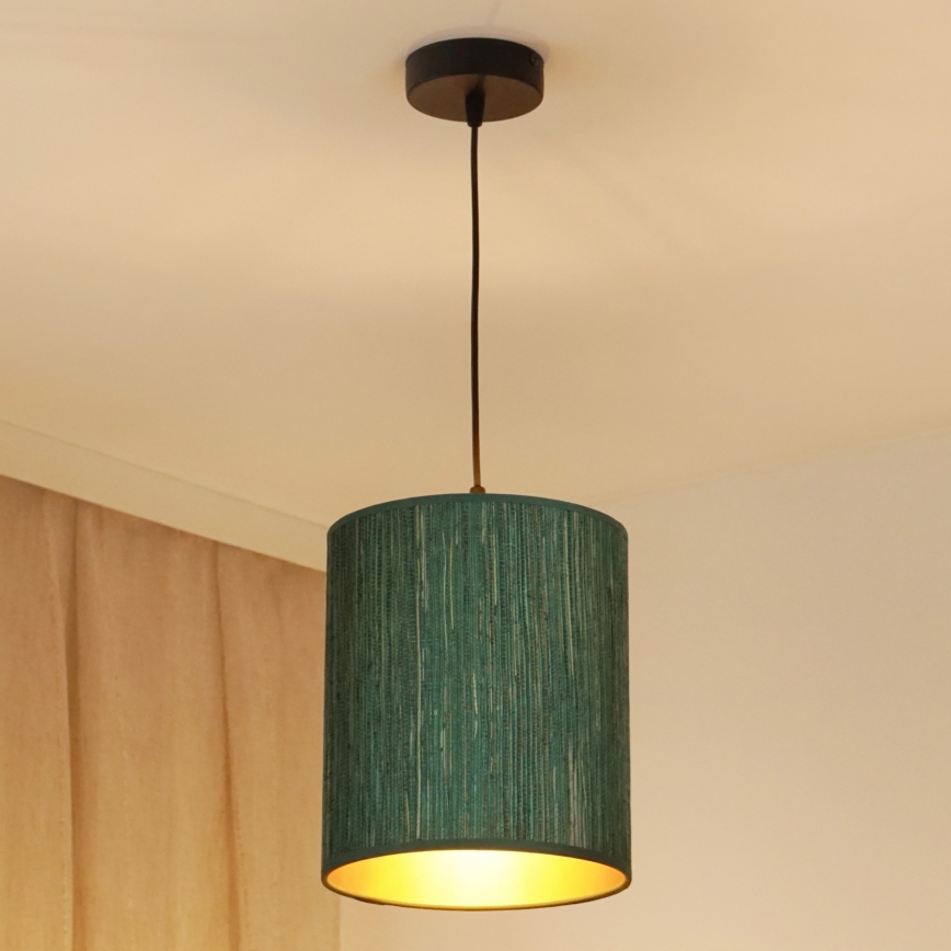 Brilagi - Candeeiro suspenso BOSTON ROLLER 1xE27/15W/230V diâmetro 21 cm palha verde/dourado