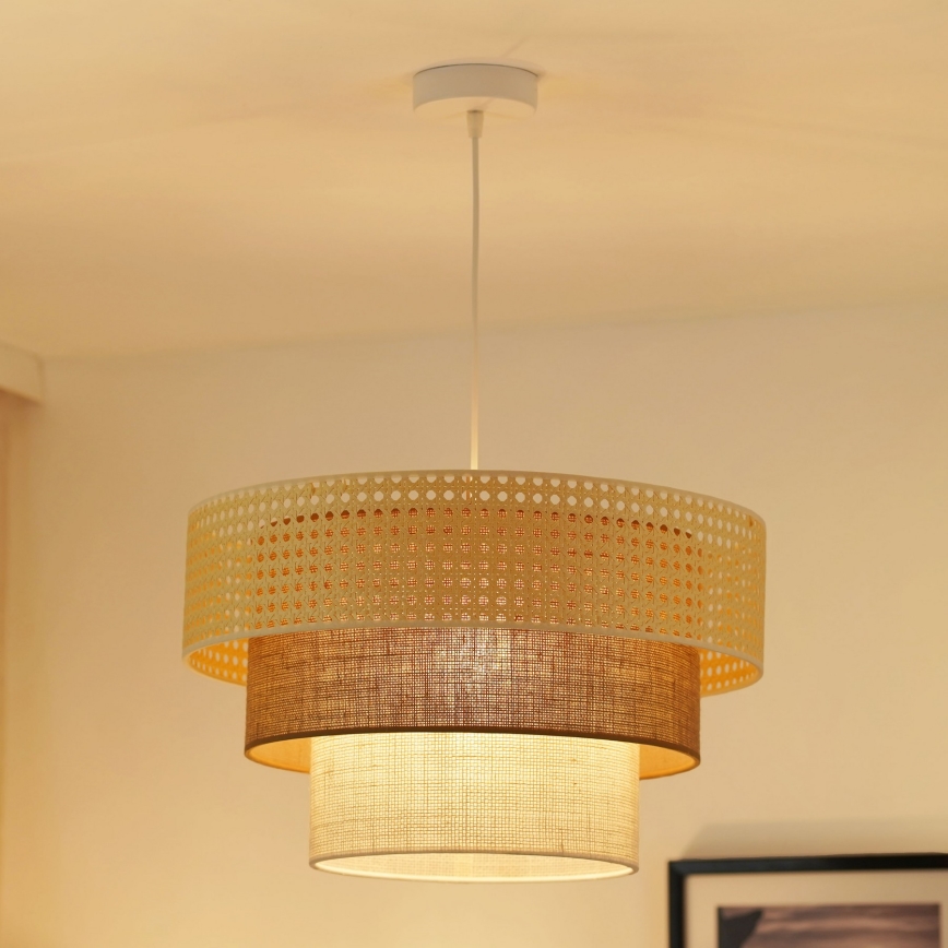 Brilagi - Candeeiro suspenso CEDAR LUNETA 1xE27/15W/230V diâmetro 45 cm bege/castanho/creme