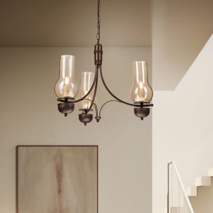 Brilagi - Candeeiro suspenso COTTAGE 3xE14/40W/230V carvalho/castanho