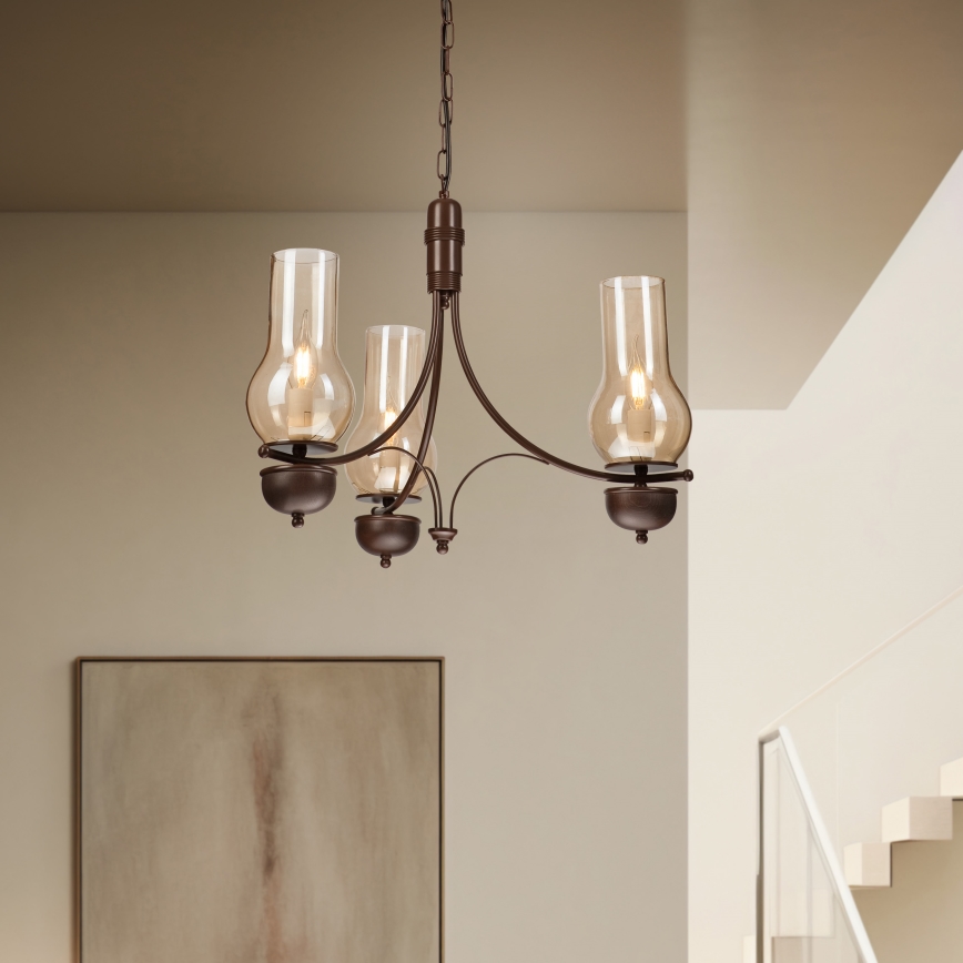 Brilagi - Candeeiro suspenso COTTAGE 3xE14/40W/230V carvalho/castanho
