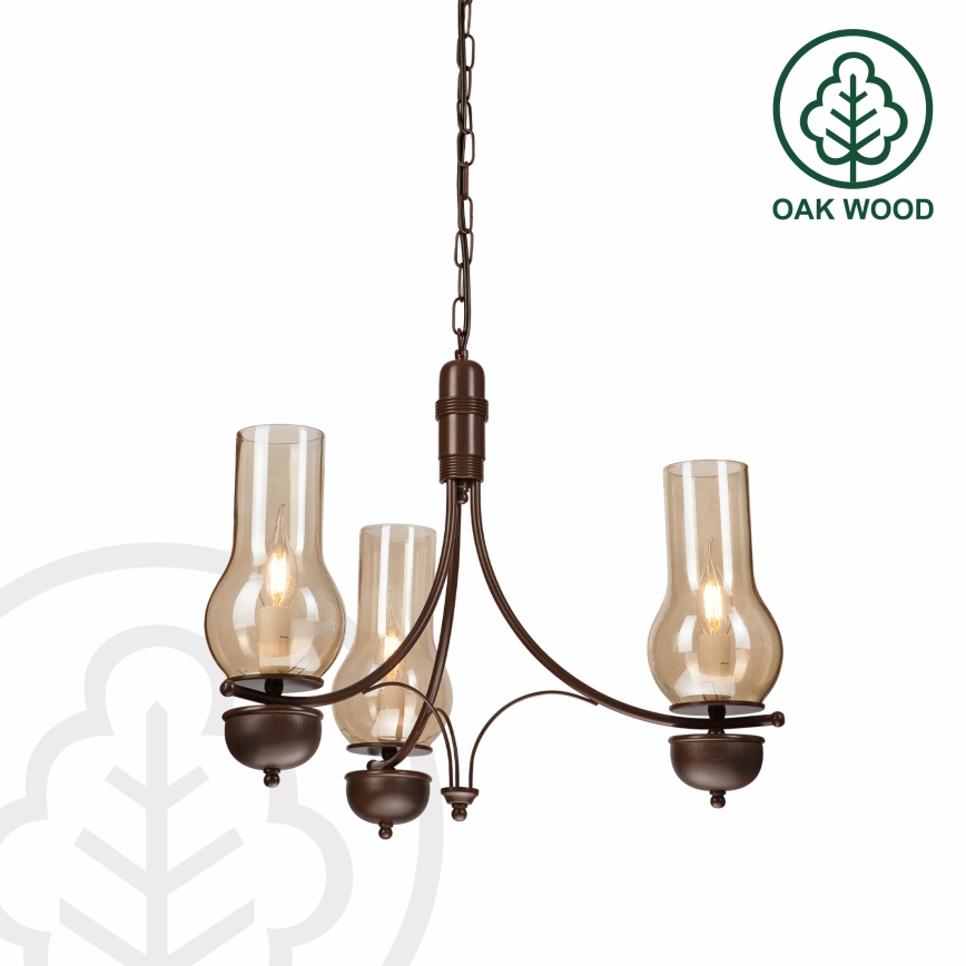 Brilagi - Candeeiro suspenso COTTAGE 3xE14/40W/230V carvalho/castanho