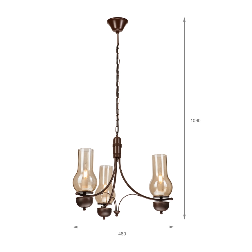 Brilagi - Candeeiro suspenso COTTAGE 3xE14/40W/230V carvalho/castanho