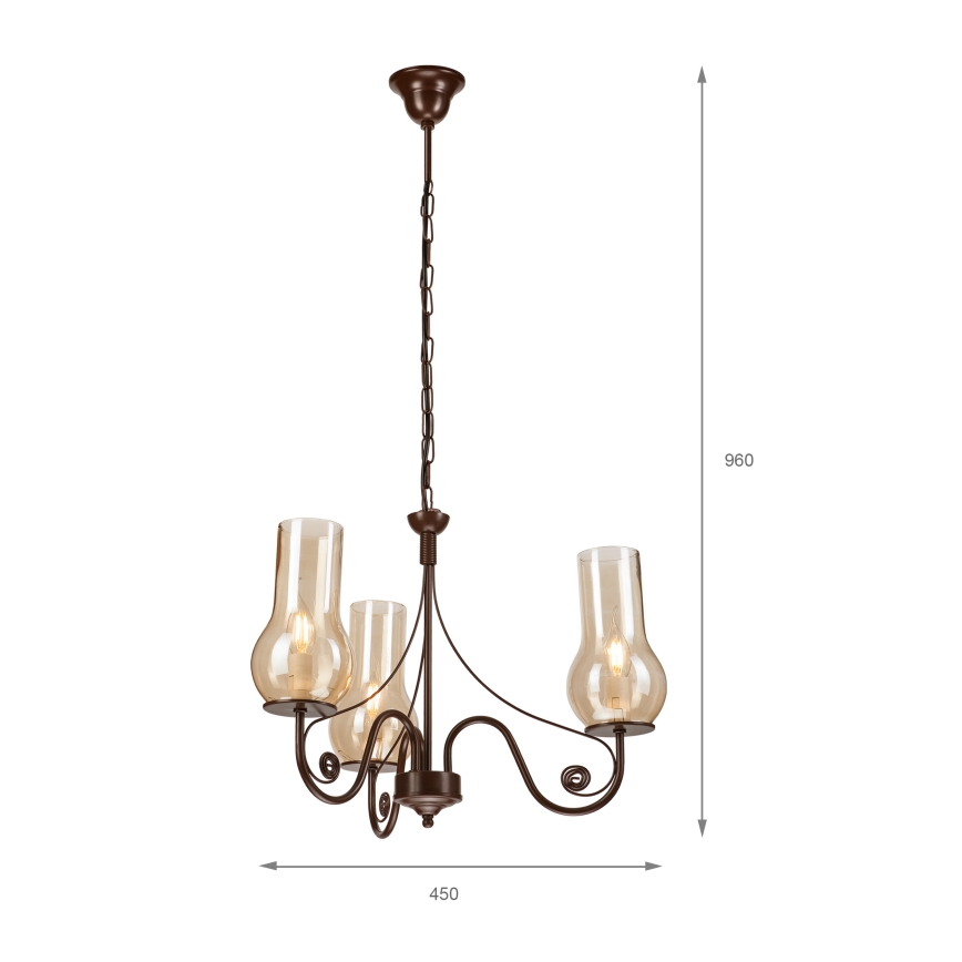 Brilagi - Candeeiro suspenso COTTAGE 3xE14/40W/230V castanho