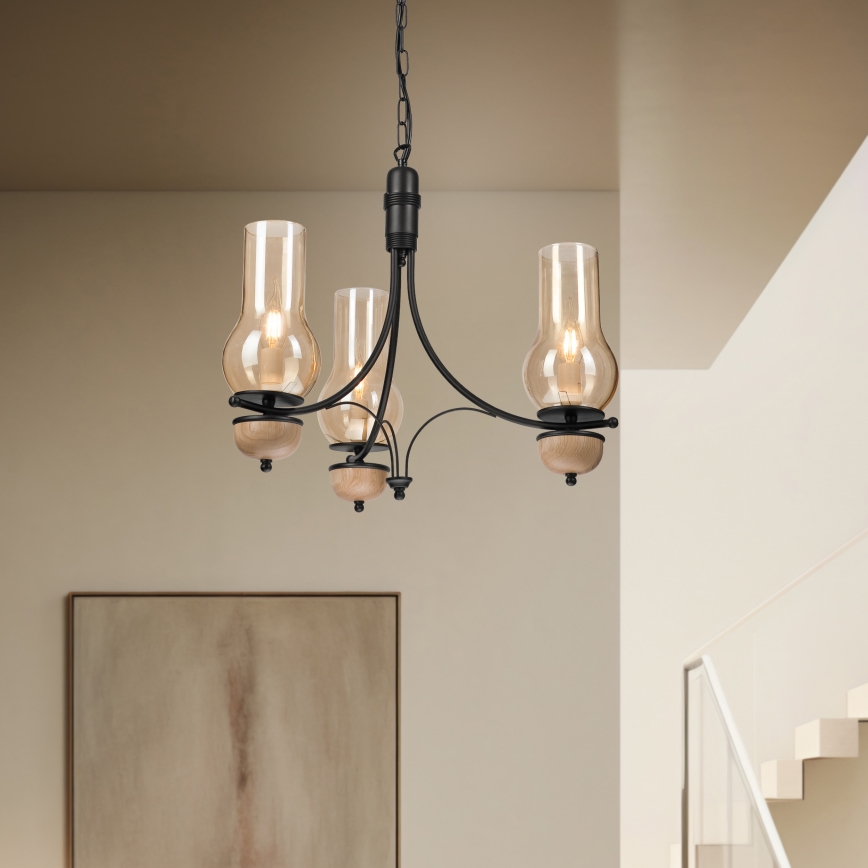 Brilagi - Candeeiro suspenso COTTAGE 3xE14/40W/230V faia/castanho