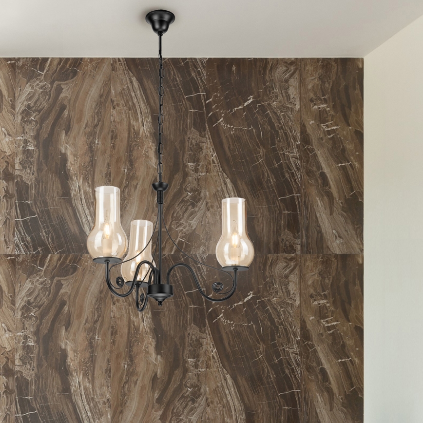 Brilagi - Candeeiro suspenso COTTAGE 3xE14/40W/230V preto/castanho