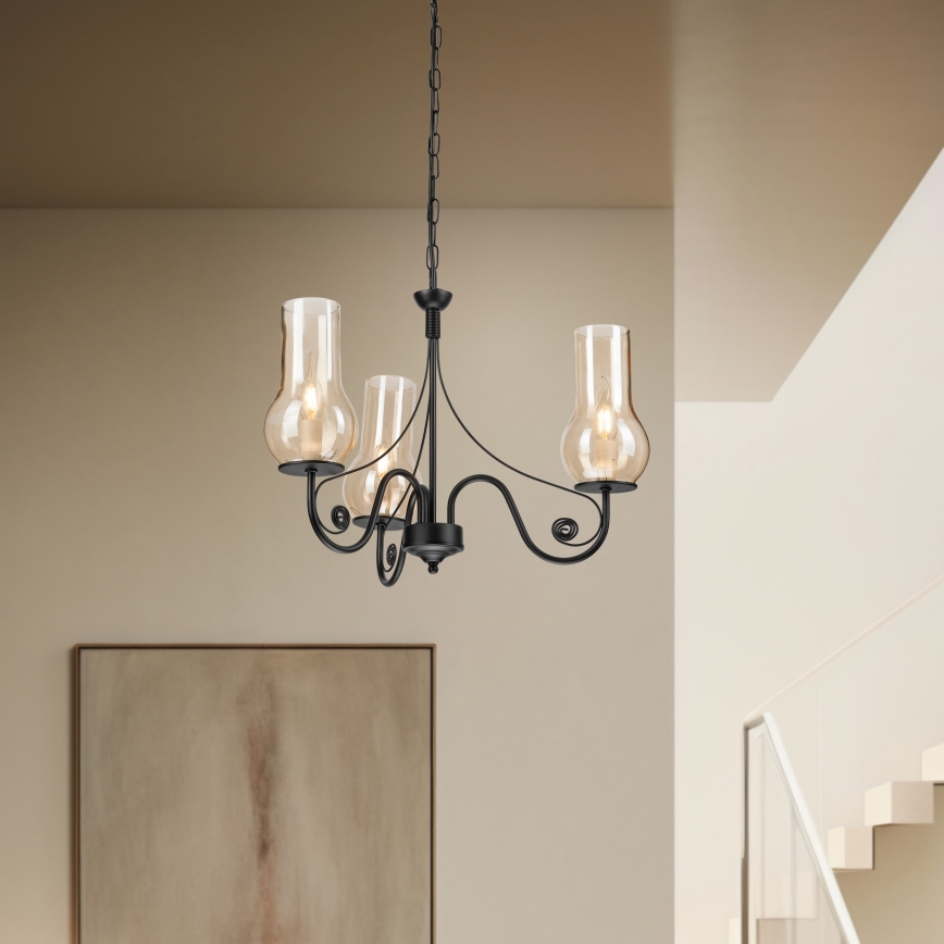 Brilagi - Candeeiro suspenso COTTAGE 3xE14/40W/230V preto/castanho