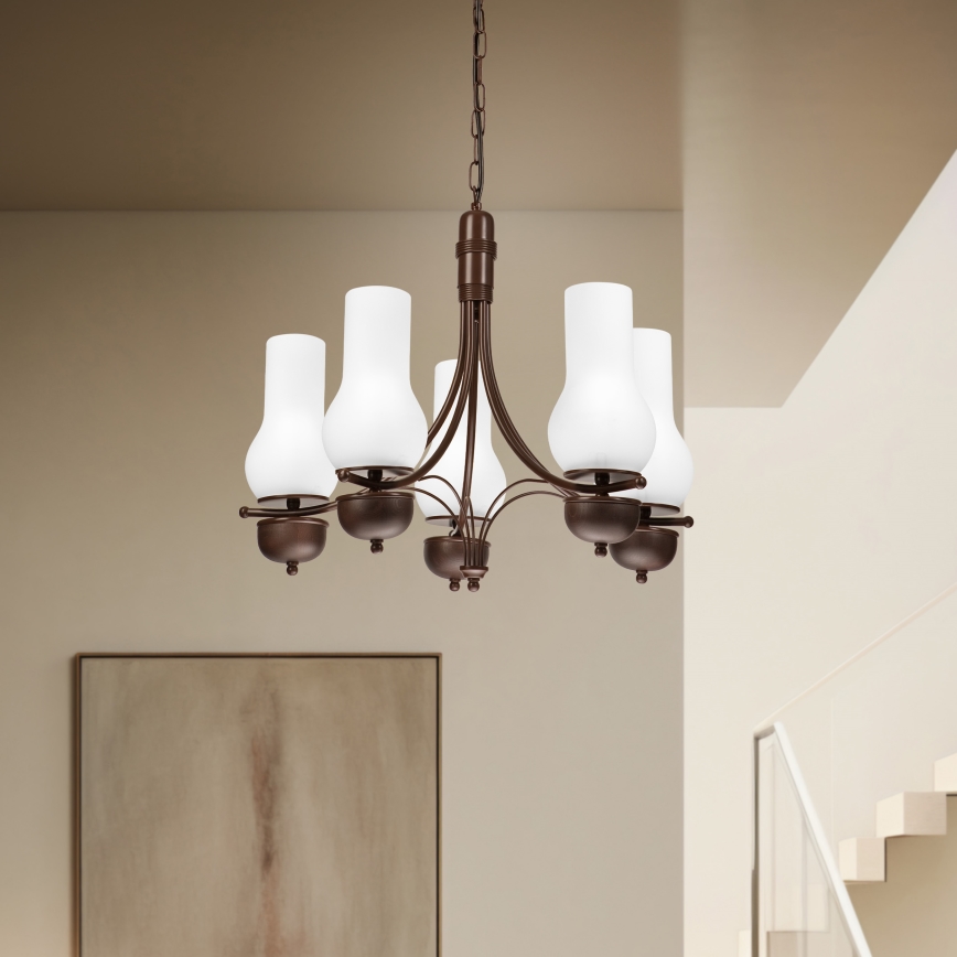 Brilagi - Candeeiro suspenso COTTAGE 5xE14/40W/230V carvalho/branco