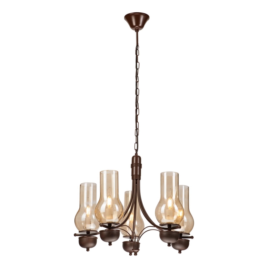 Brilagi - Candeeiro suspenso COTTAGE 5xE14/40W/230V carvalho/castanho