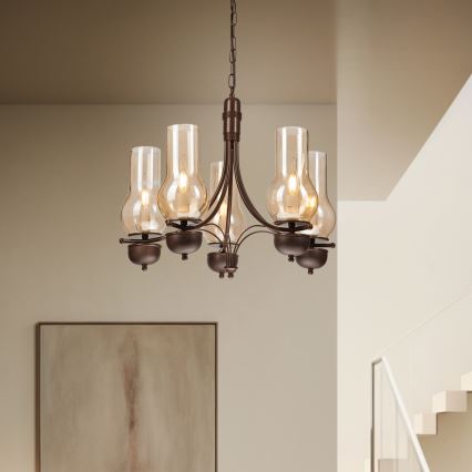 Brilagi - Candeeiro suspenso COTTAGE 5xE14/40W/230V carvalho/castanho